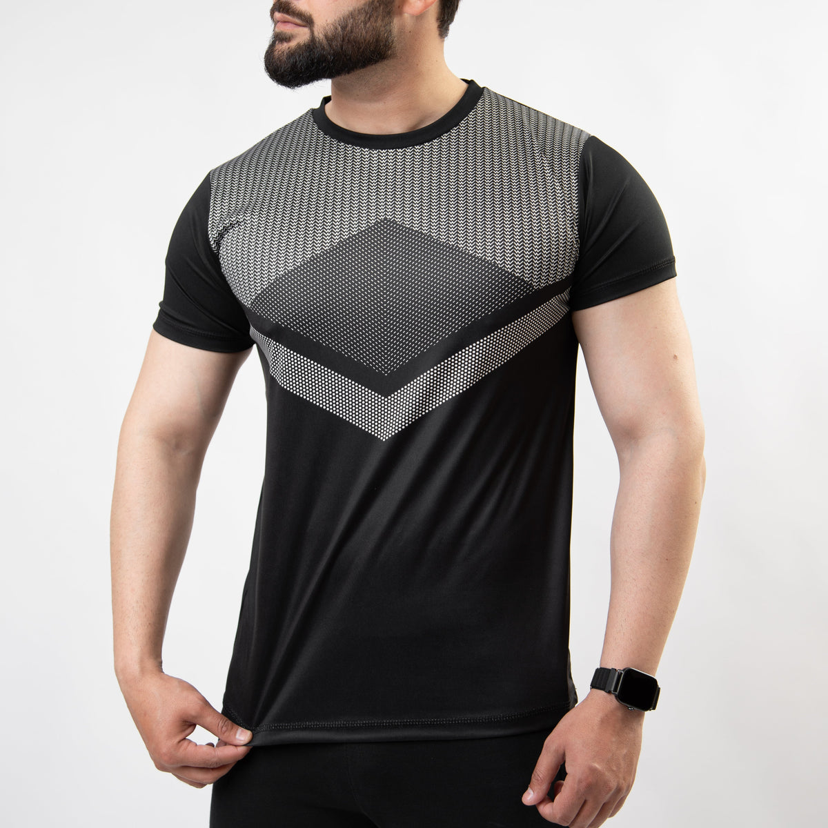 Black Sublimated Quick Dry T-Shirt with Tribal Patterns