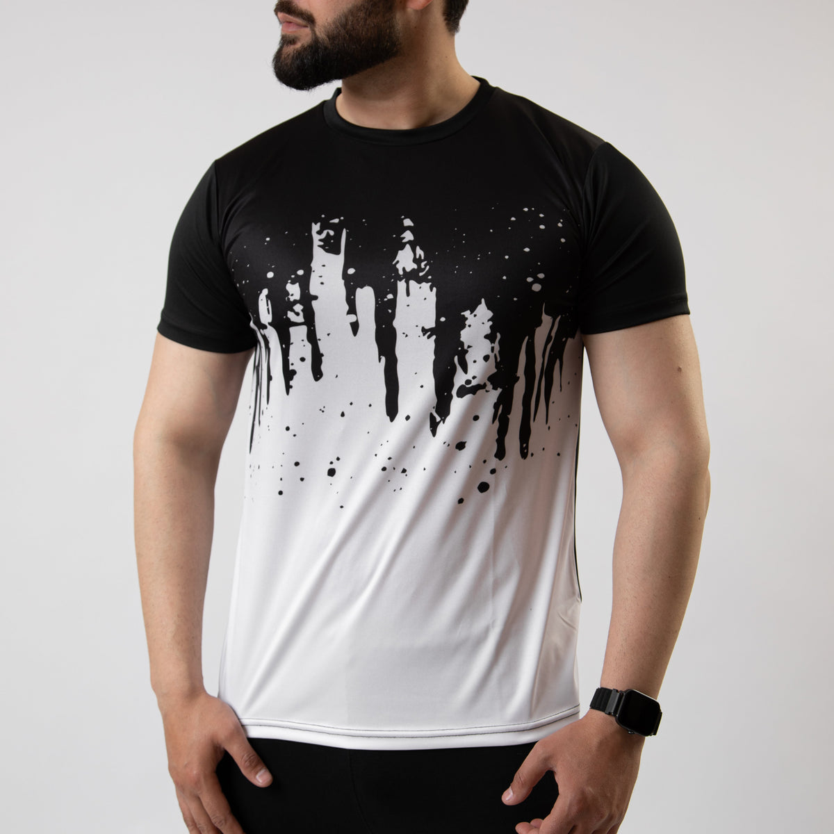 Black &amp; White Splash Sublimated Quick Dry T-Shirt