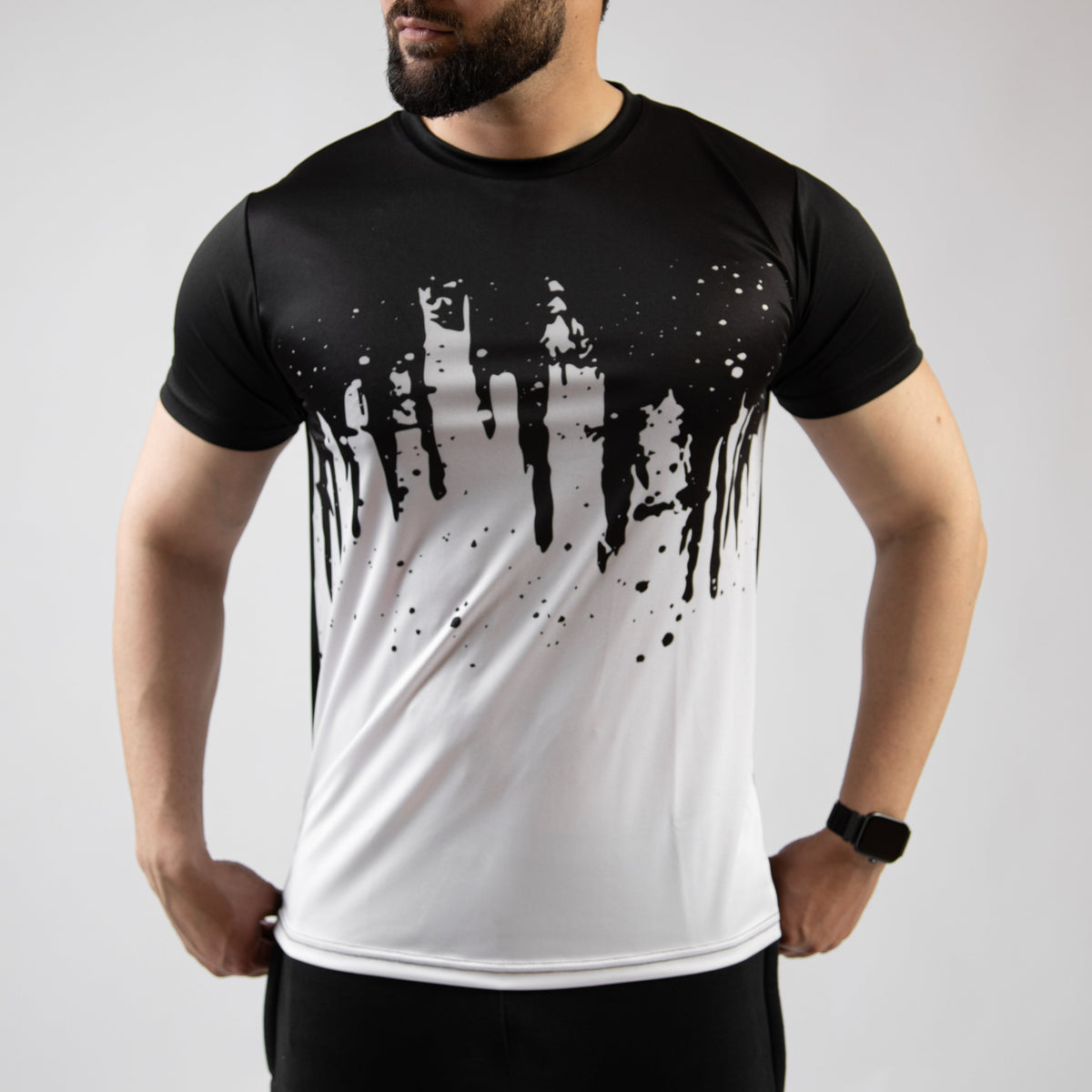 Black &amp; White Splash Sublimated Quick Dry T-Shirt