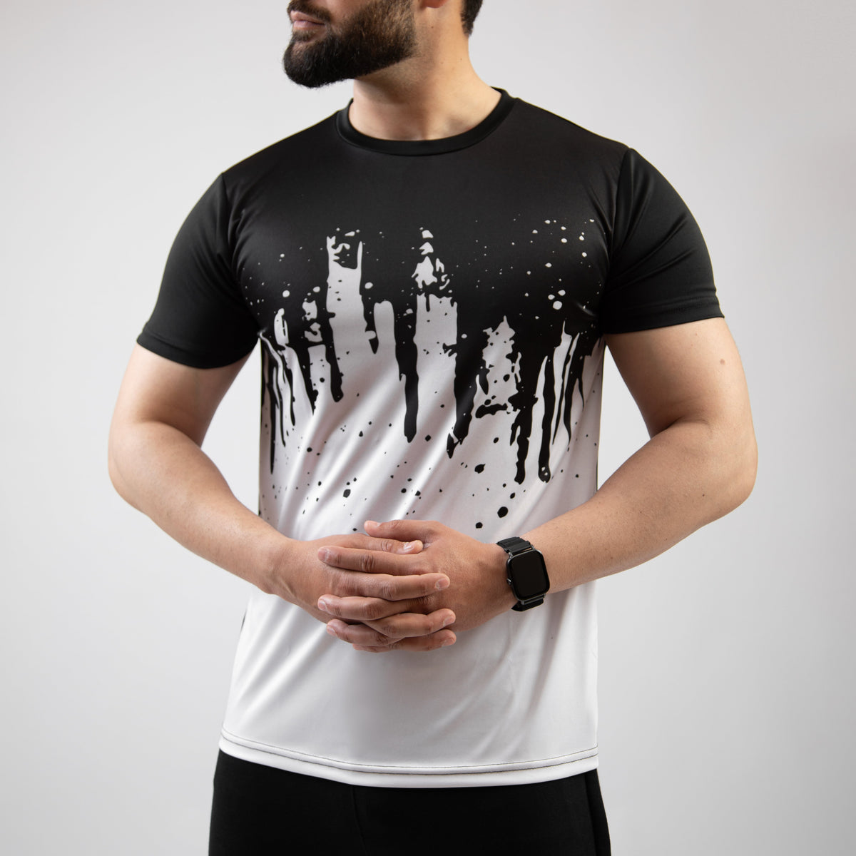 Black &amp; White Splash Sublimated Quick Dry T-Shirt