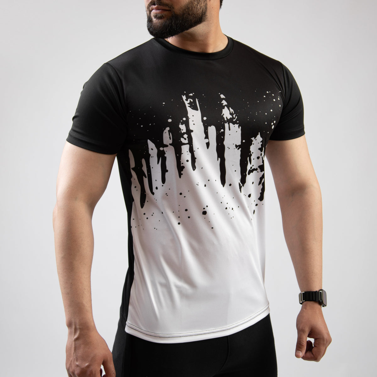 Black &amp; White Splash Sublimated Quick Dry T-Shirt