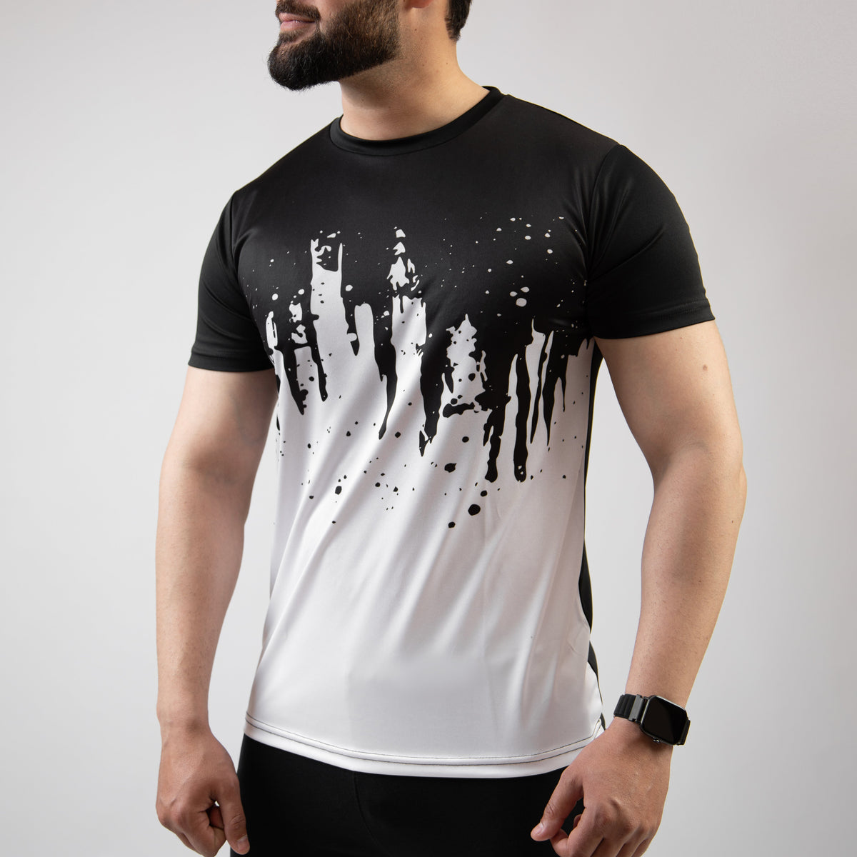 Black &amp; White Splash Sublimated Quick Dry T-Shirt