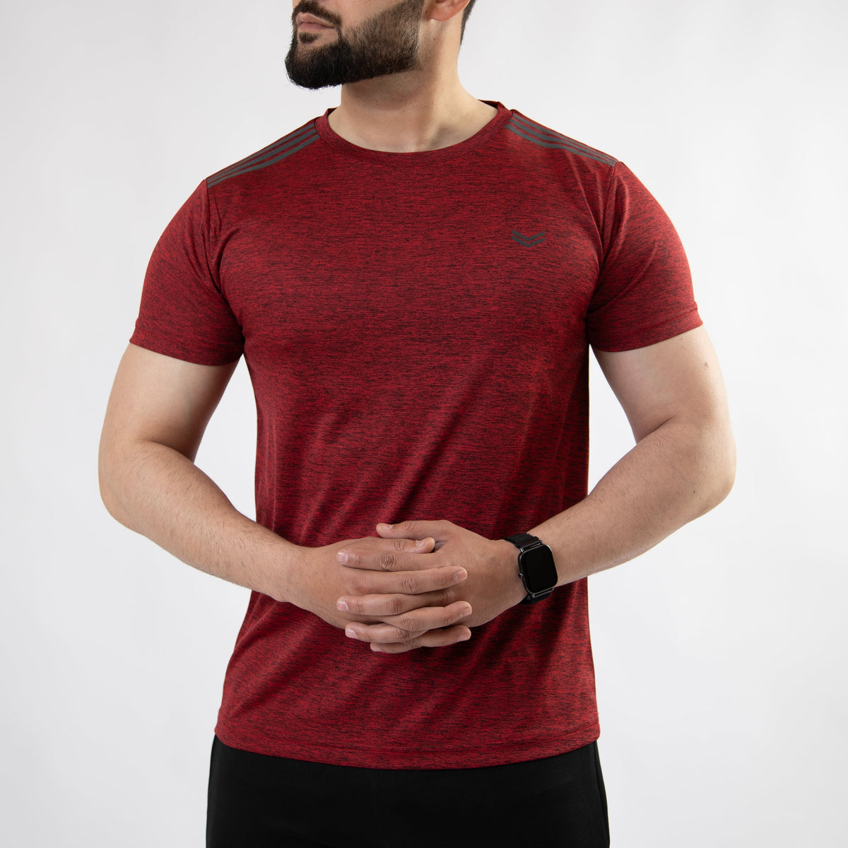 Maroon Melange Quick Dry T-Shirt with Carbon Reflective Details