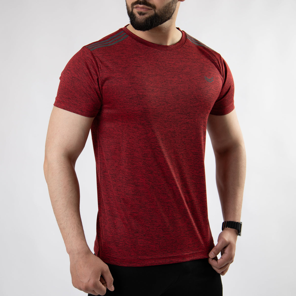 Maroon Melange Quick Dry T-Shirt with Carbon Reflective Details