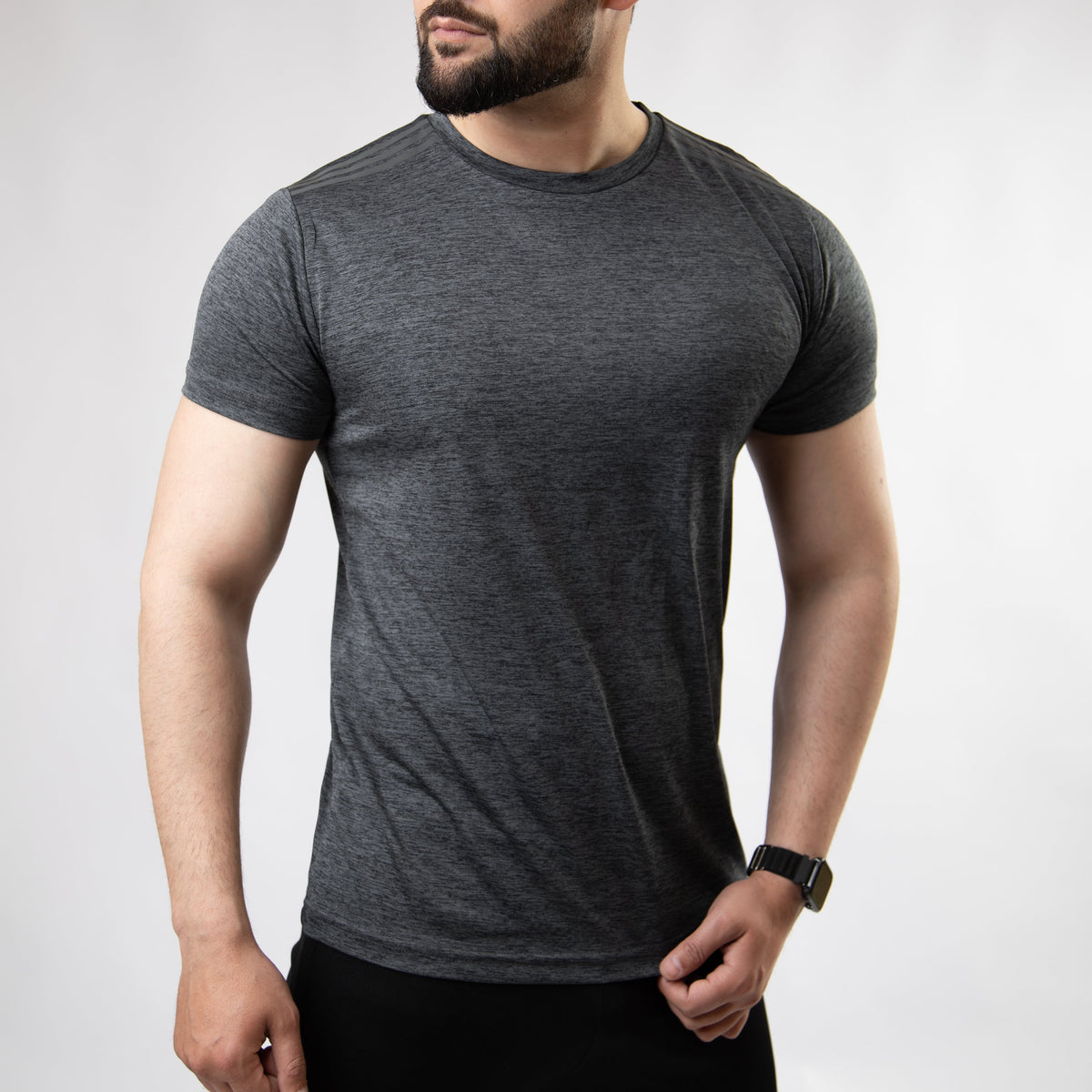 Gray Melange Quick Dry T-Shirt with Carbon Reflective Details