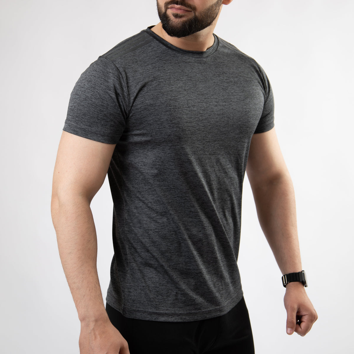 Gray Melange Quick Dry T-Shirt with Carbon Reflective Details