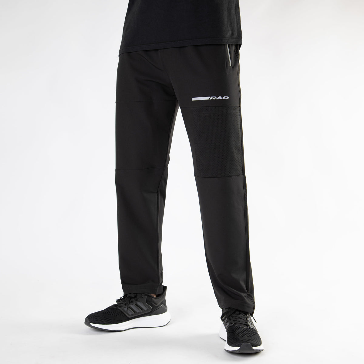 Black Loose Fit Micro Lycra Terry Bottoms with Mesh Mobile Pocket