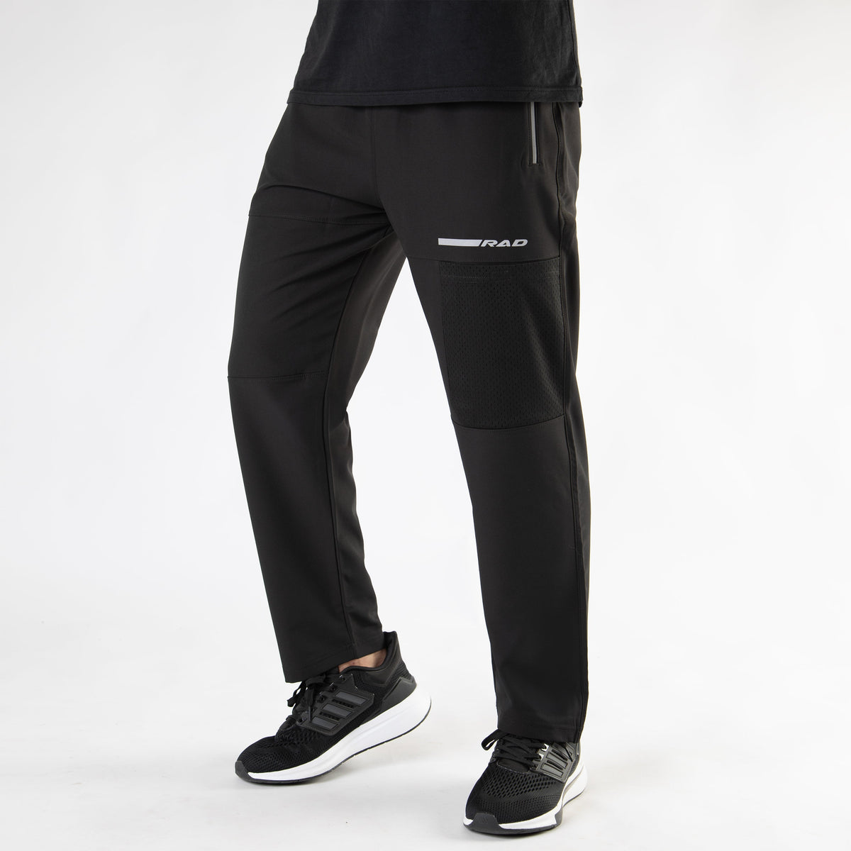 Black Loose Fit Micro Lycra Terry Bottoms with Mesh Mobile Pocket