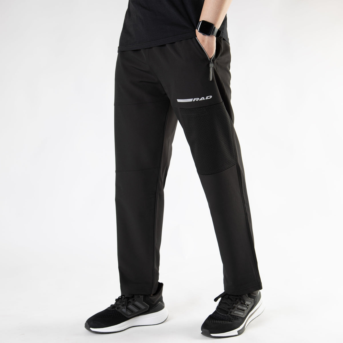 Black Loose Fit Micro Lycra Terry Bottoms with Mesh Mobile Pocket