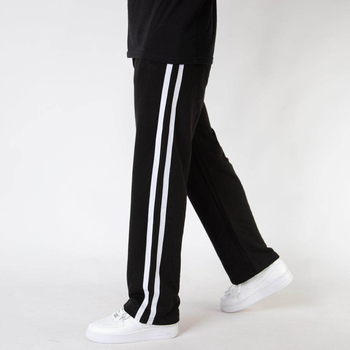 Black Wide Leg Trouser with Two White Stripes