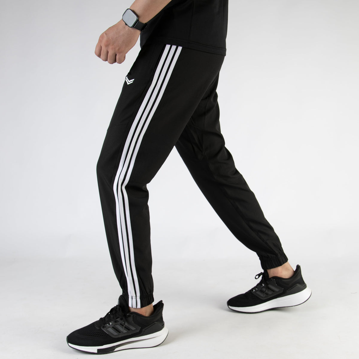 Black Premium Micro Stretch Pants with Three White Stripes