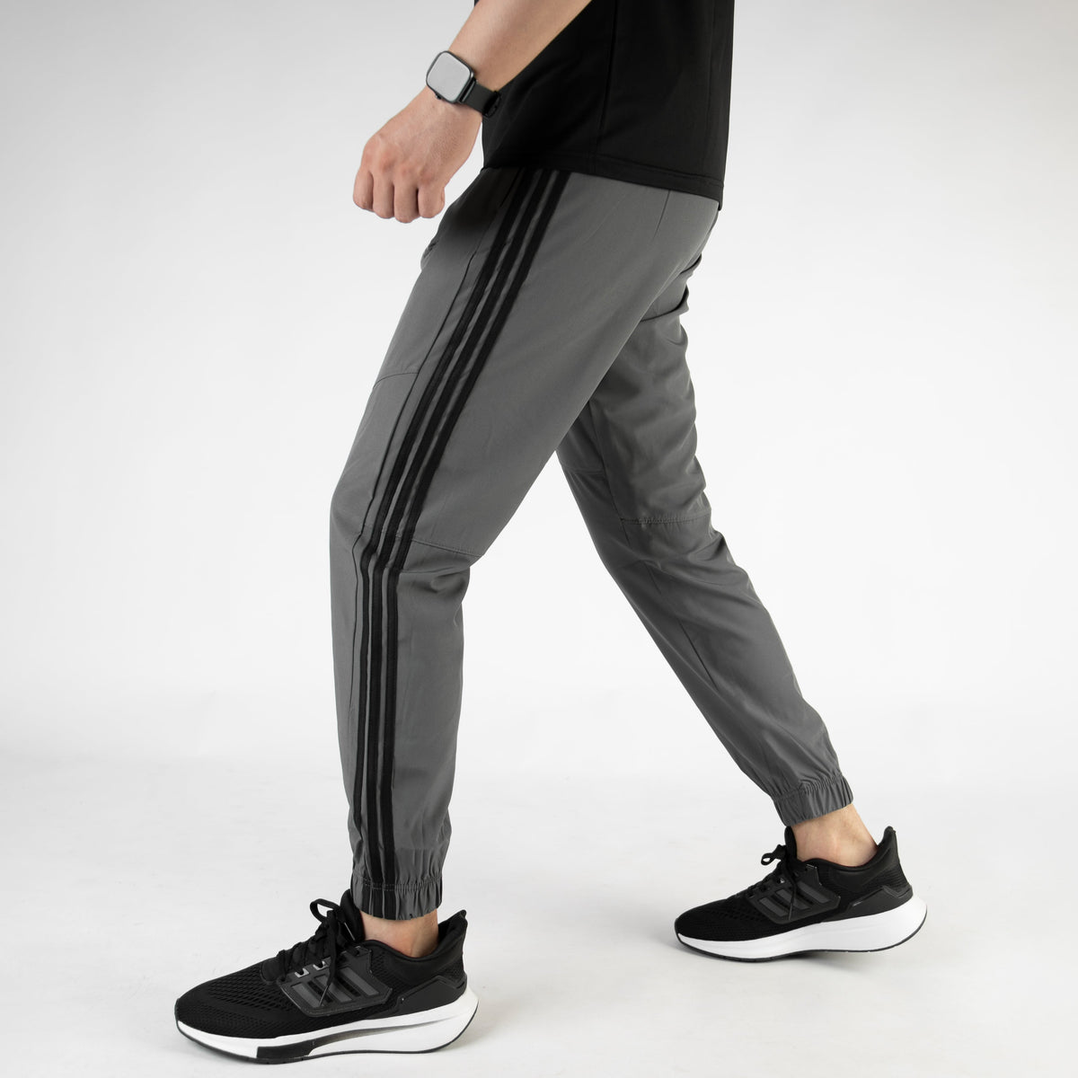 Gray Premium Micro Stretch Pants with Three Black Stripes