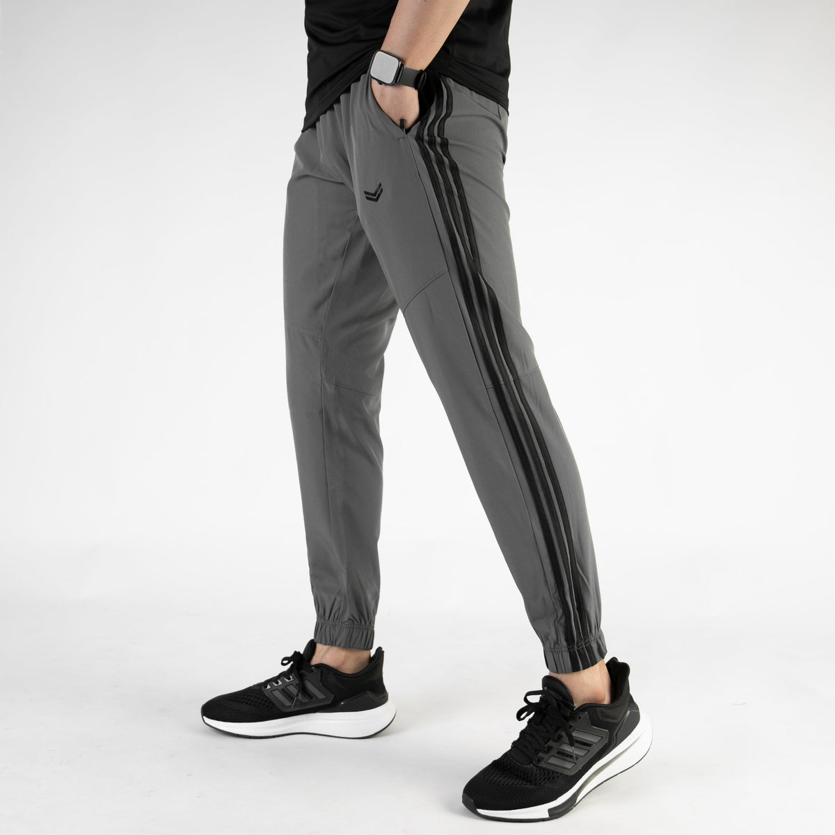 Gray Premium Micro Stretch Pants with Three Black Stripes