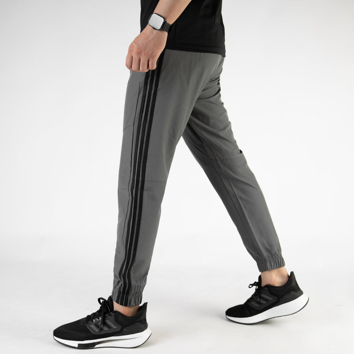 Gray Premium Micro Stretch Pants with Three Black Stripes