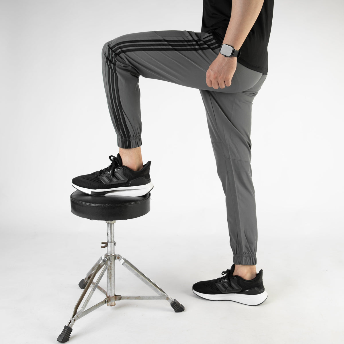 Gray Premium Micro Stretch Pants with Three Black Stripes