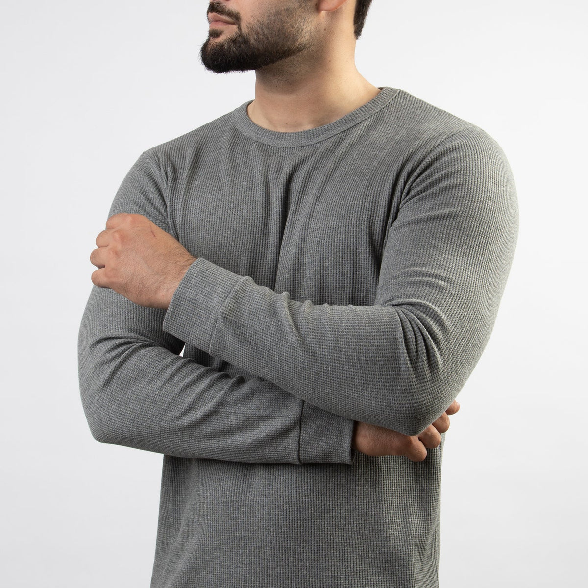 Gray Thermal Full Sleeves Waffle-Knit