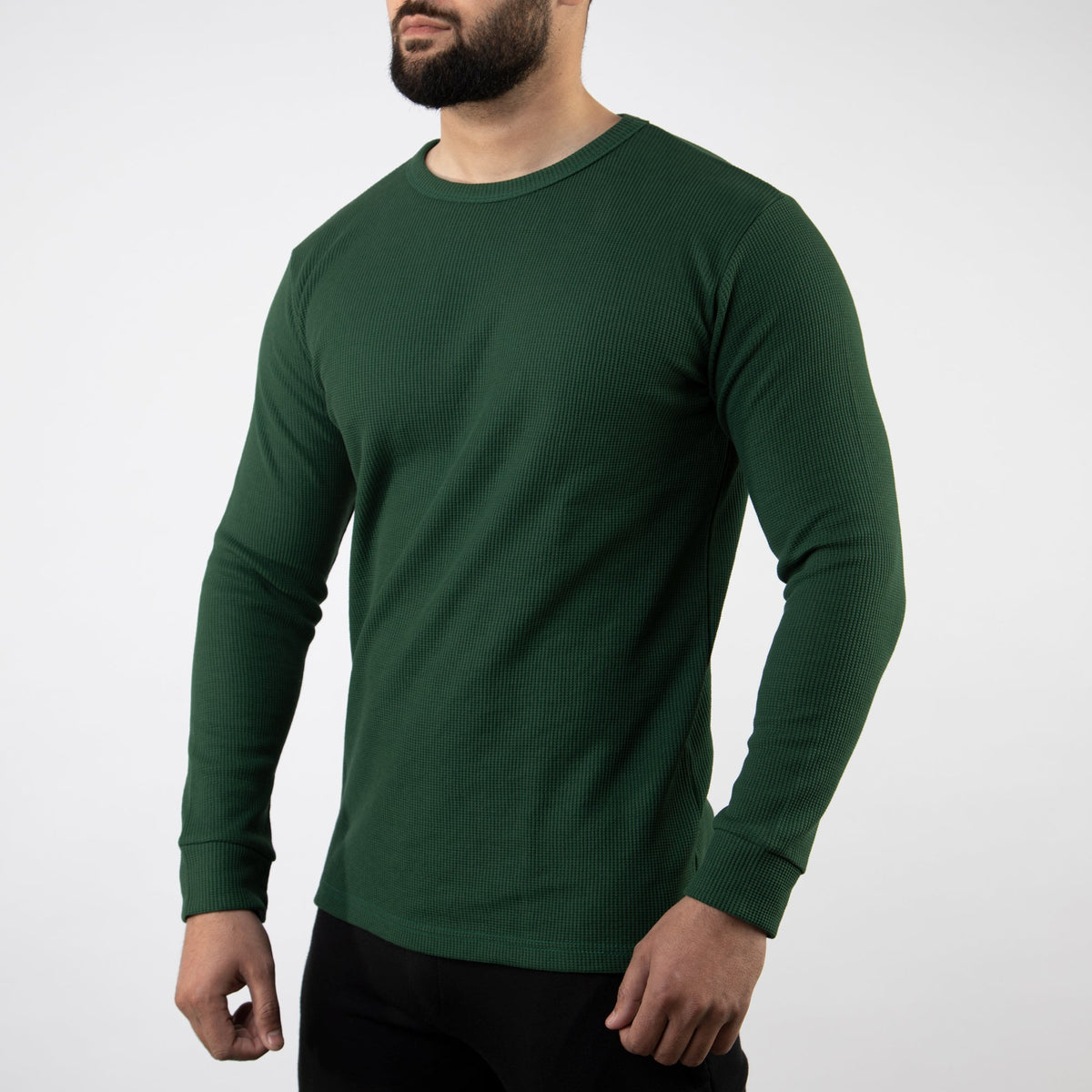 Green Thermal Full Sleeves Waffle-Knit