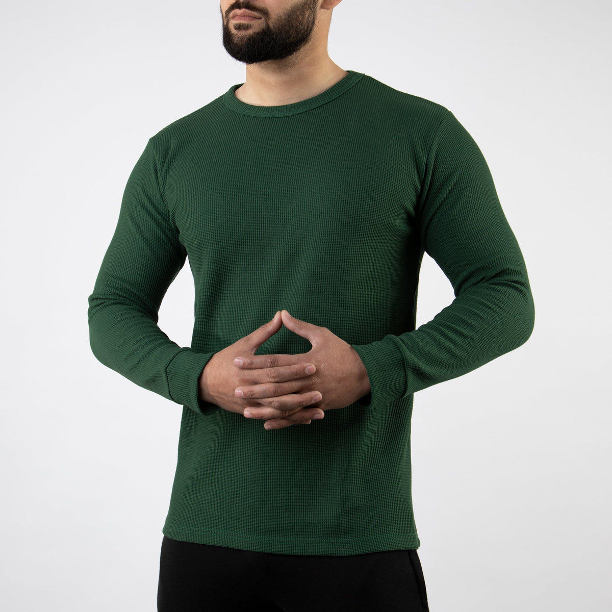 Green Thermal Full Sleeves Waffle-Knit