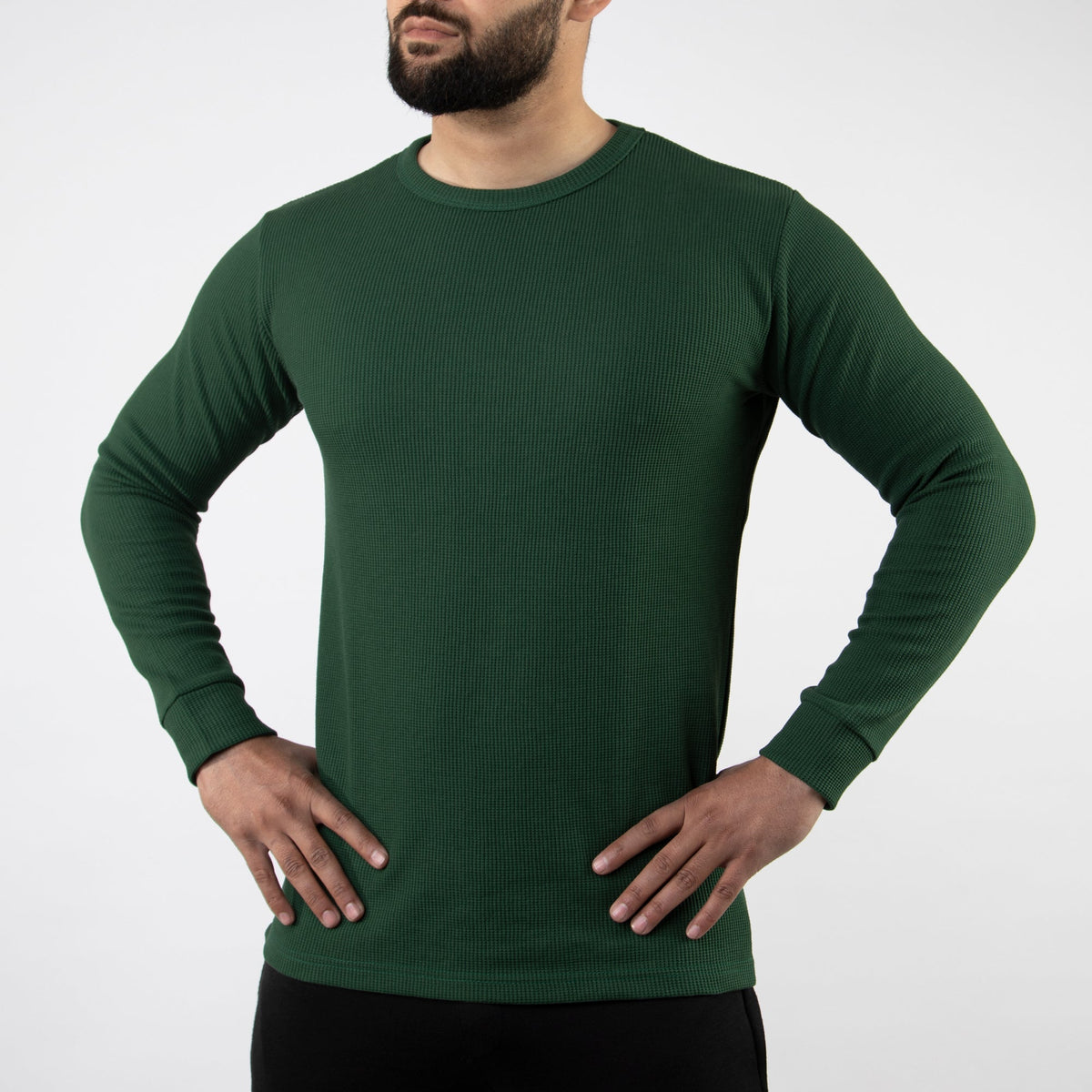 Green Thermal Full Sleeves Waffle-Knit