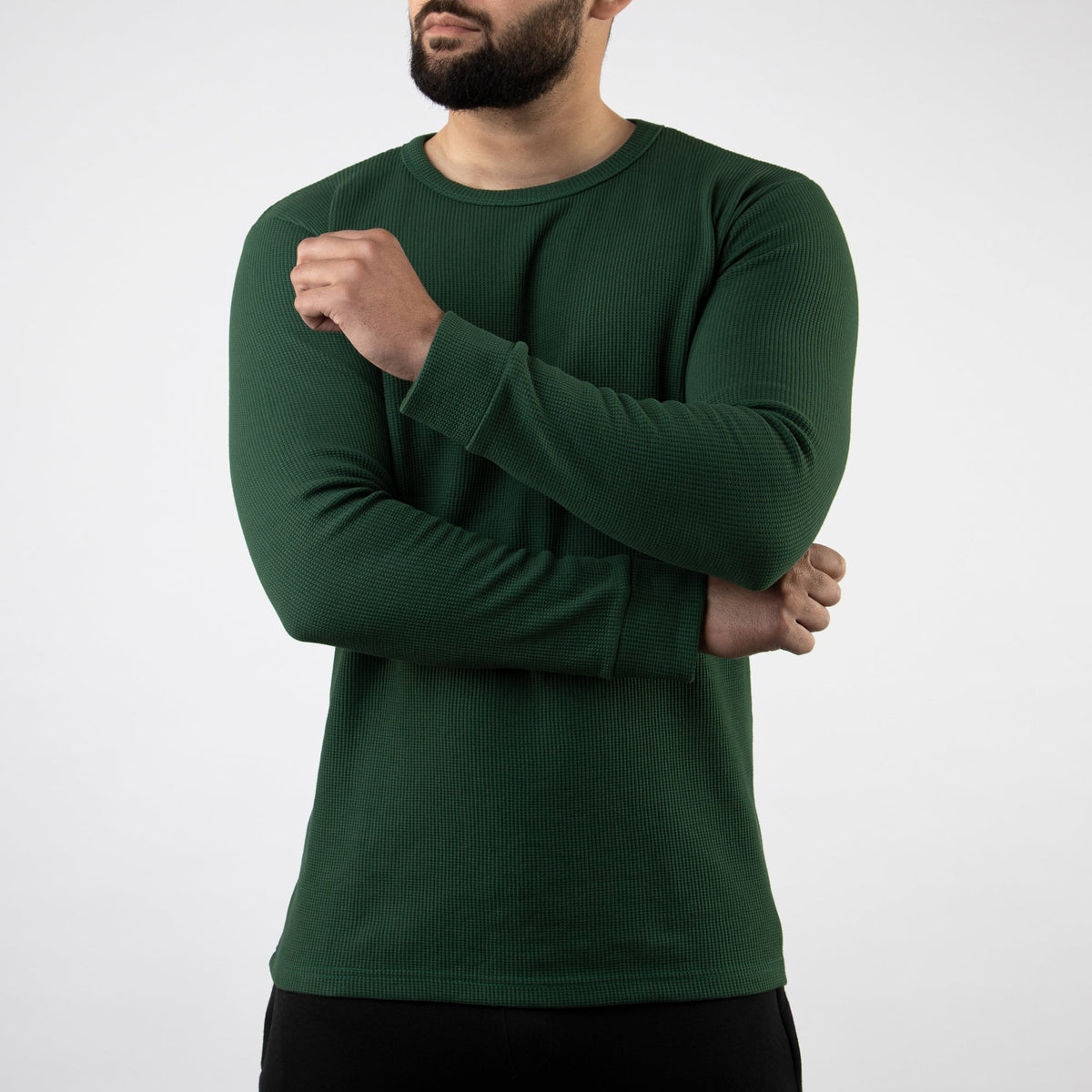 Green Thermal Full Sleeves Waffle-Knit