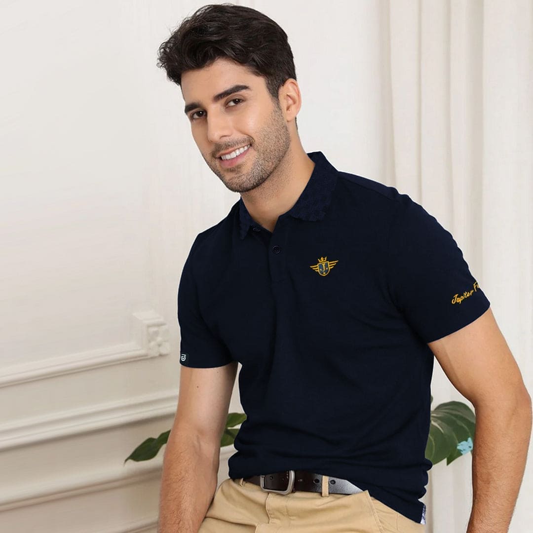 Jupiter Textured Collar Embroidered Logo Viscosen Soft Cotton Polo For Men (Minor Fault)