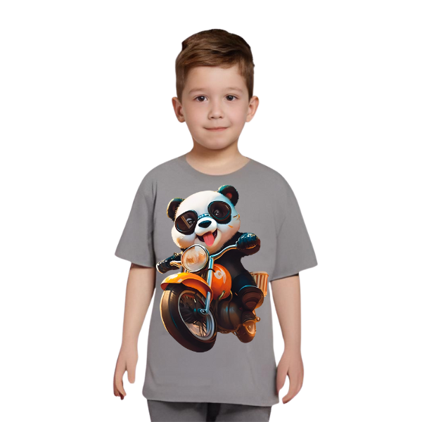 Panda Ride on Bike T Shirt For Kids