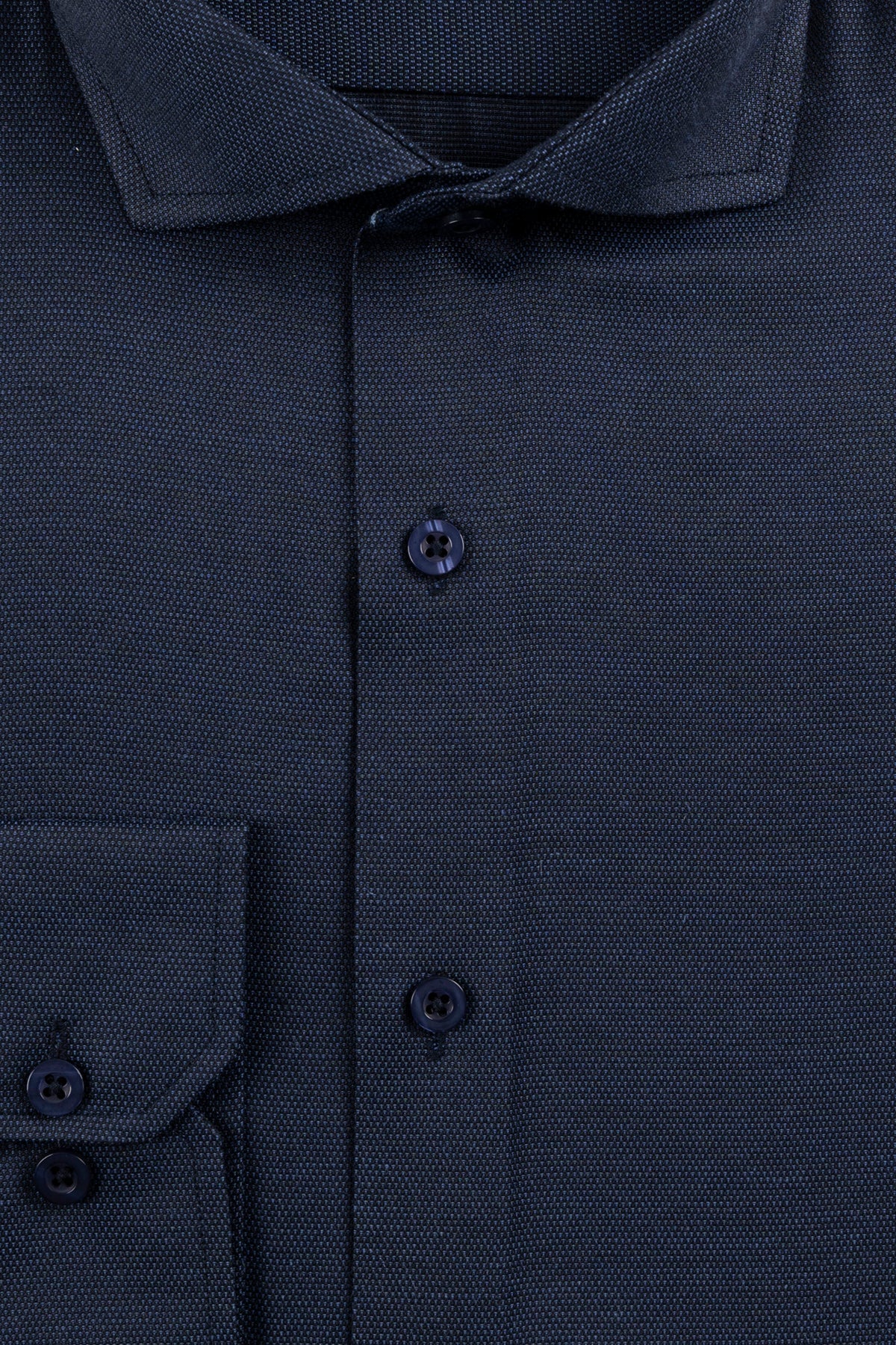 Navy Blue Textured Men&#39;s Dress Shirt