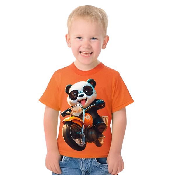 Panda Ride on Bike T Shirt For Kids