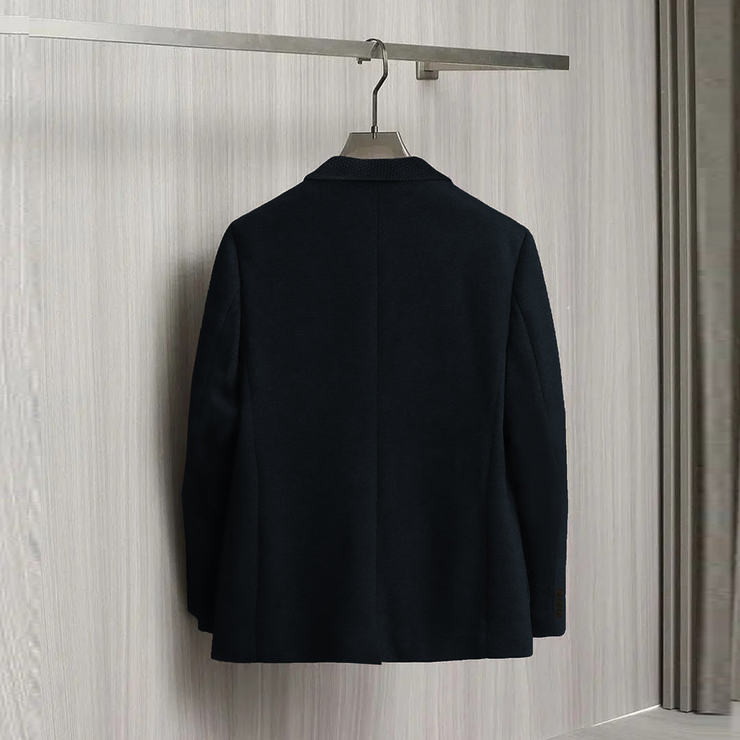 Imported Textured Collar Woolen Business Long Coat For Men