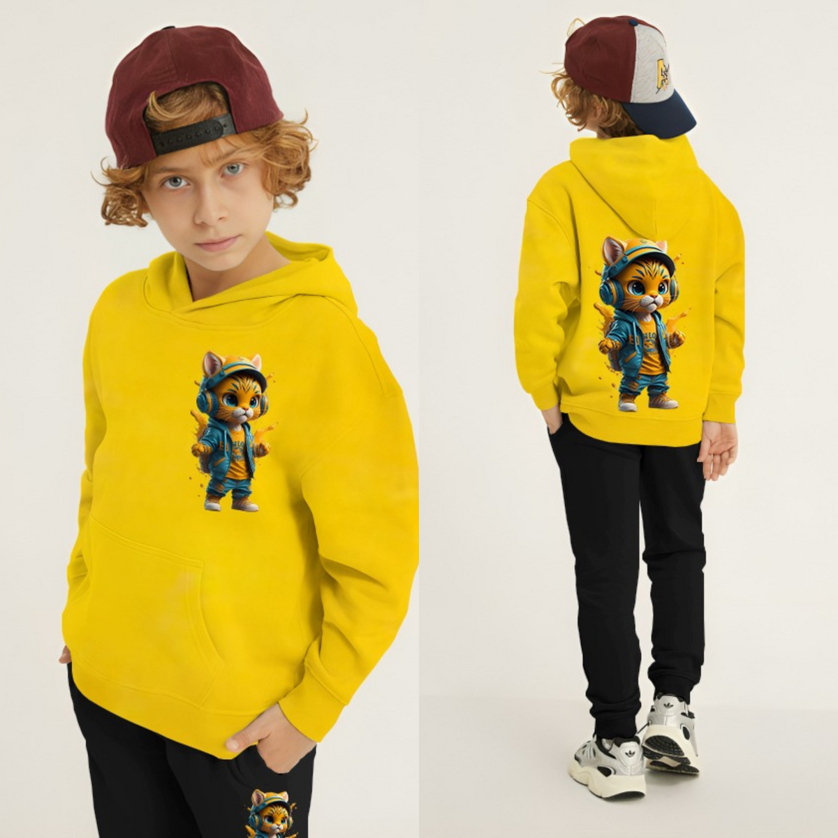 Cool Cat Printed Kids Hoodie Set