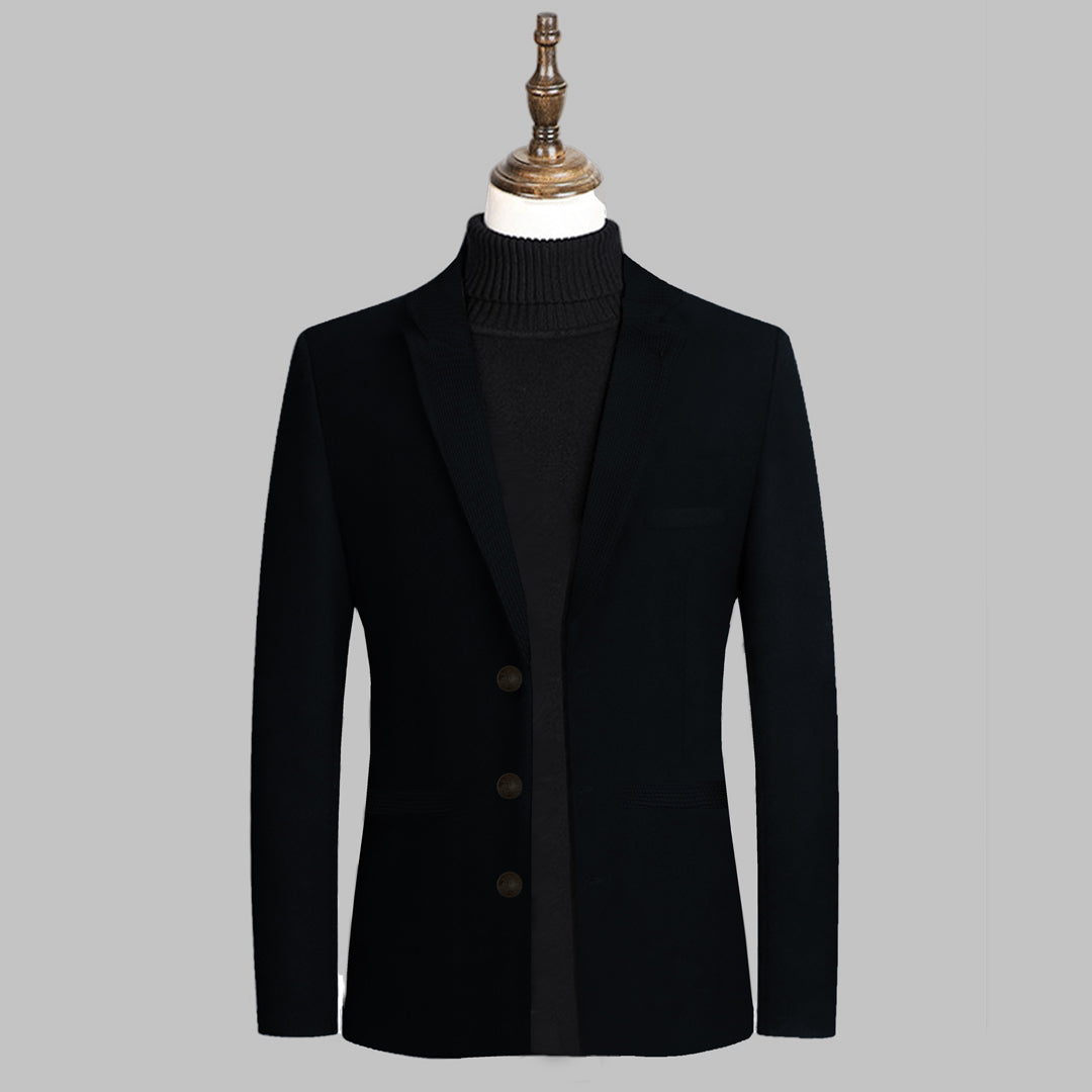 Imported Textured Collar Woolen Business Long Coat For Men