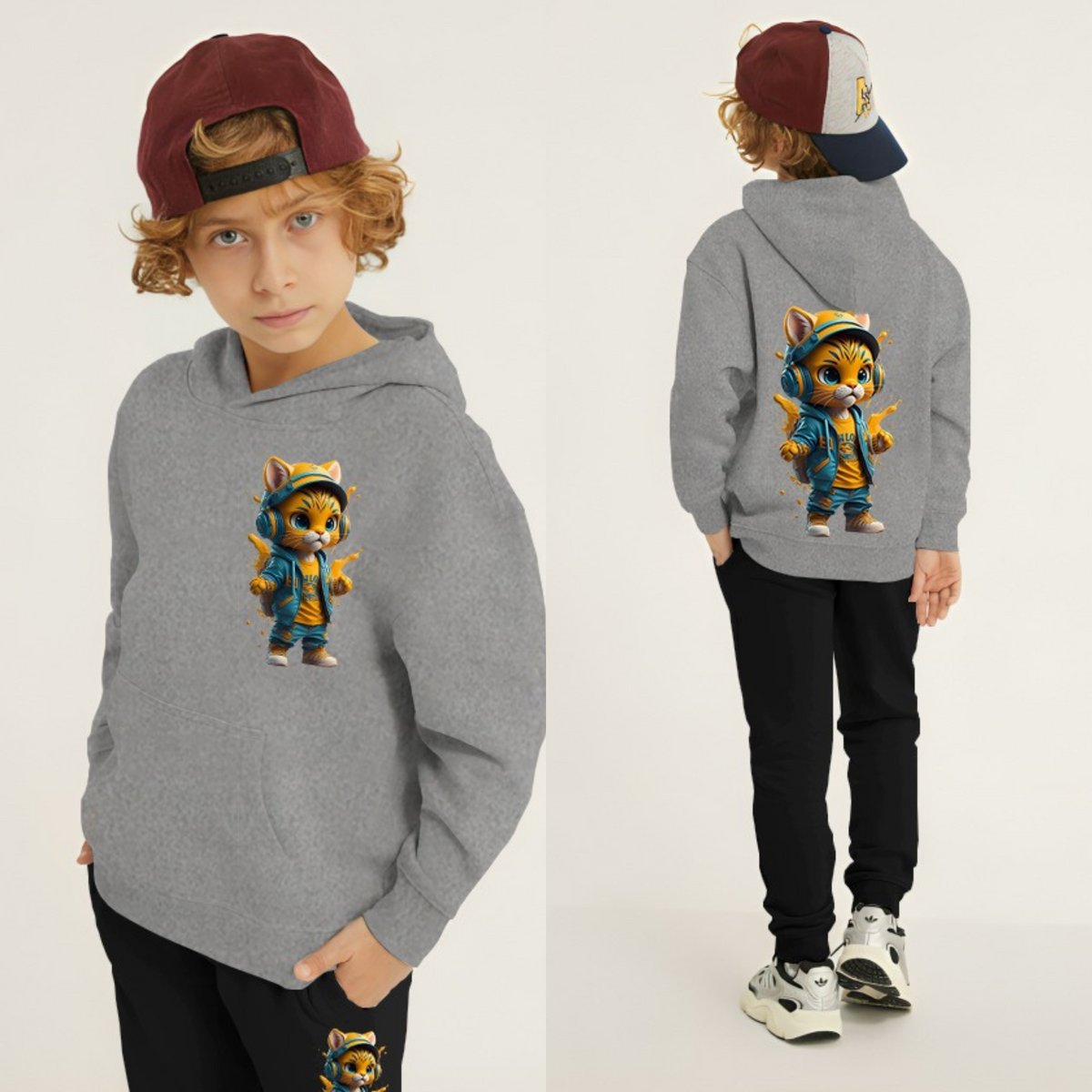 Cool Cat Printed Kids Hoodie Set