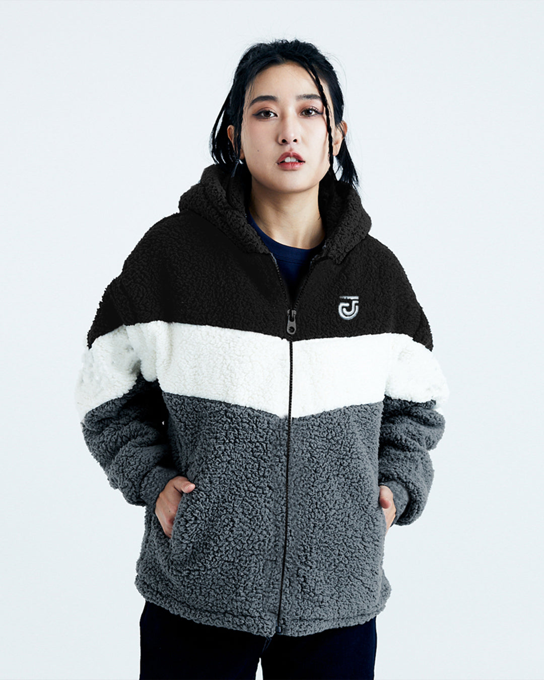 Jupiter Contrast Panel Exclusive Gender Neautral Sherpa Hoodie