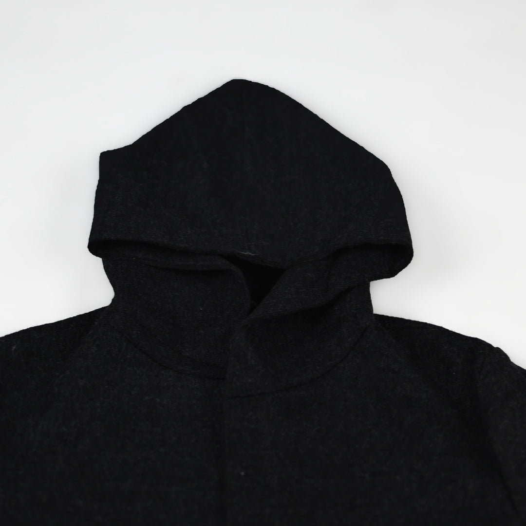 Imported Hooded Woolen Black Long Coat For Men