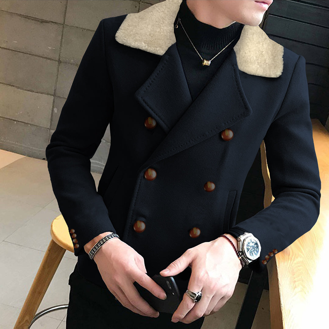 Imported Fur Collar Double Breasted Casual Coat For Men