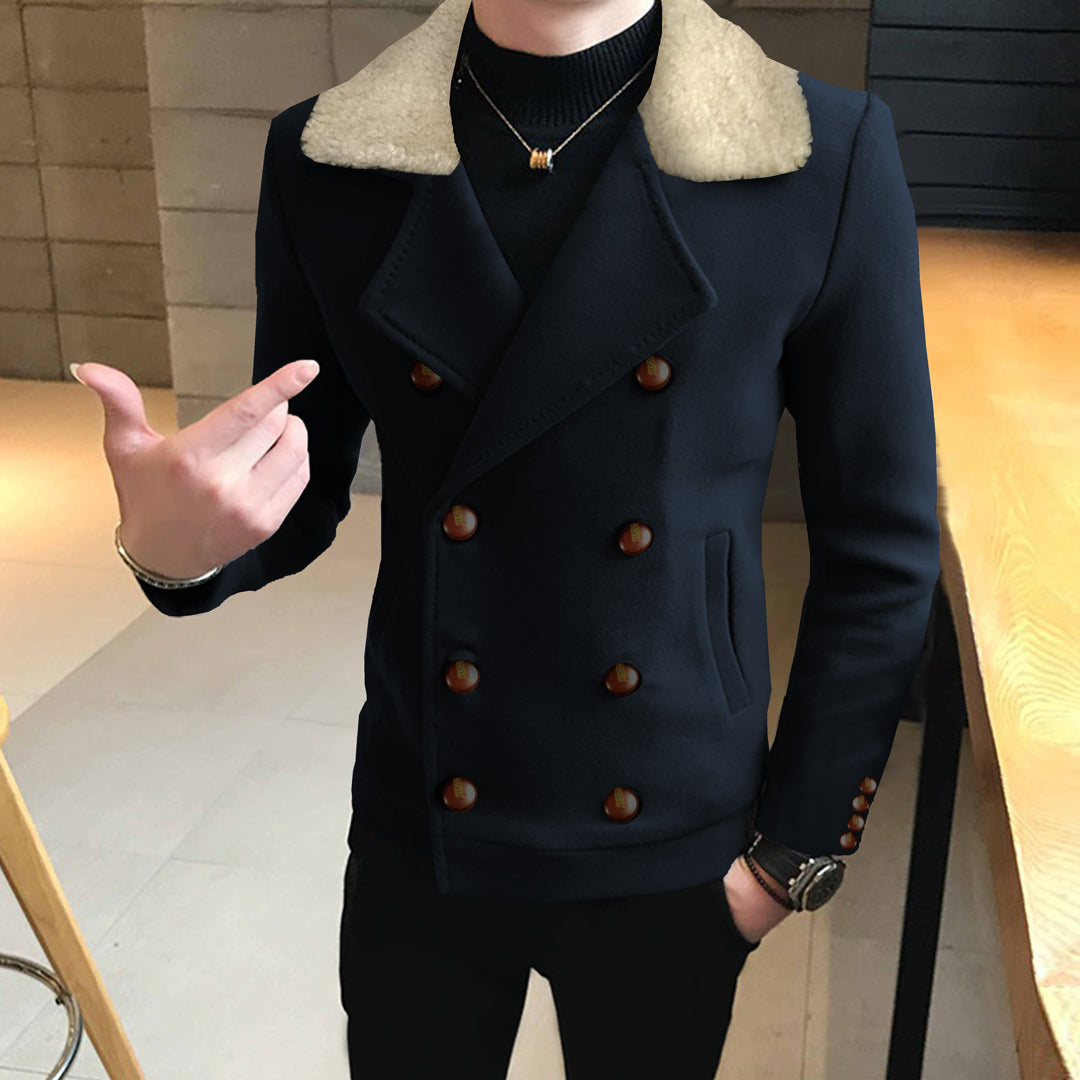 Imported Fur Collar Double Breasted Casual Coat For Men