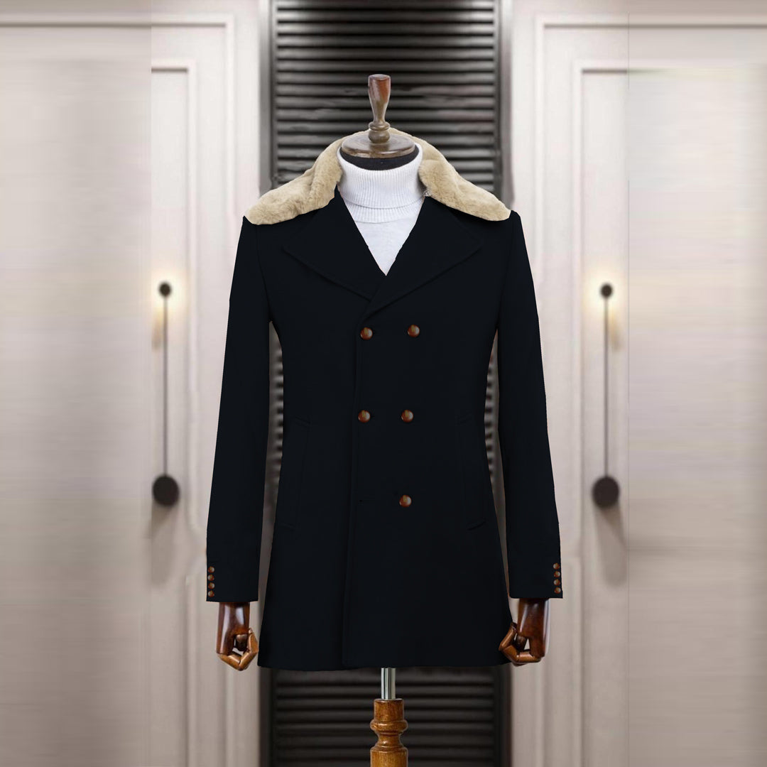 Imported Fur Collar Double Breasted Casual Coat For Men