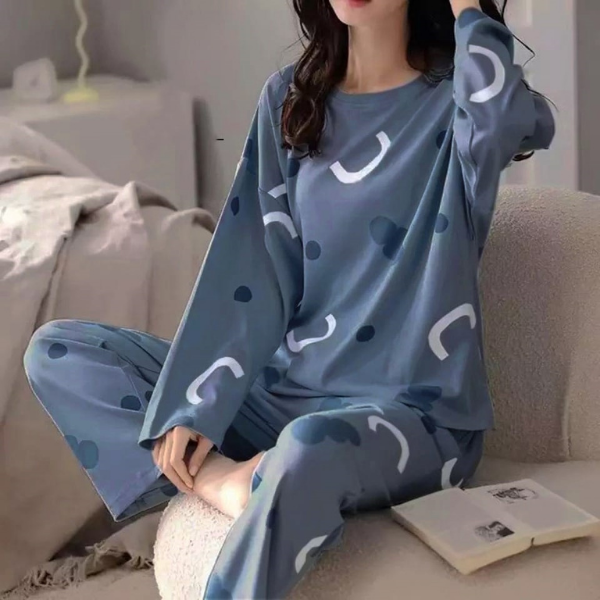 Blue Pattern Print PJ Set