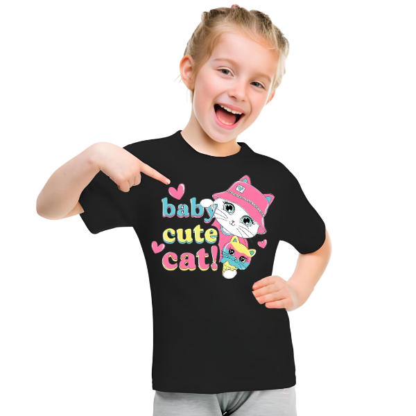 Baby Cat Printed T Shirt For Kids