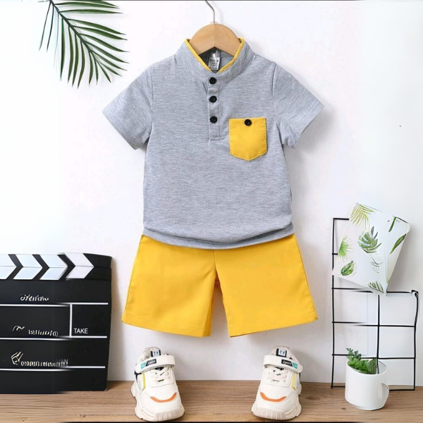 Yellow &amp; Grey Kids Short Sleeve Kids Wear