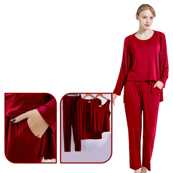 3 Pieces Long Sleeve Women Night Suit PJ Set