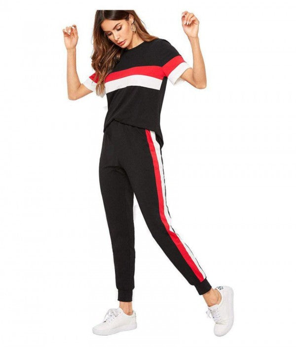 Black Red &amp; White Stripe Tracksuit for Women