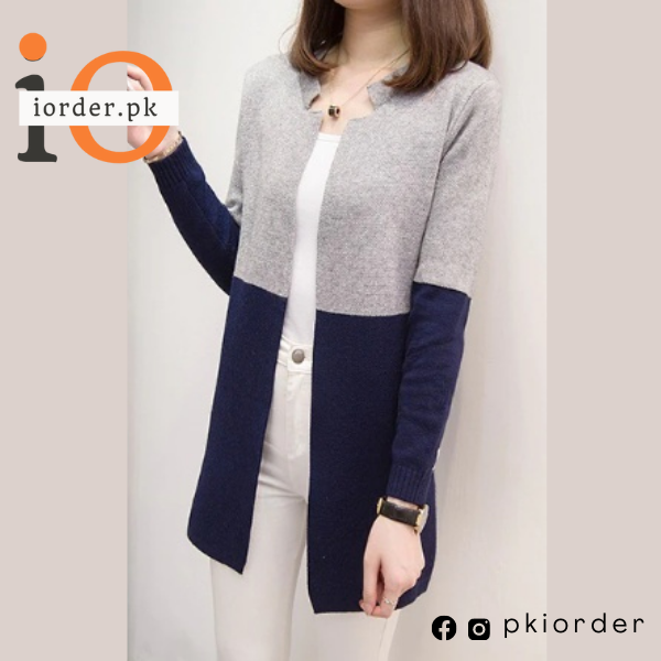 Blue Contrast Long Sleeve Cardigan