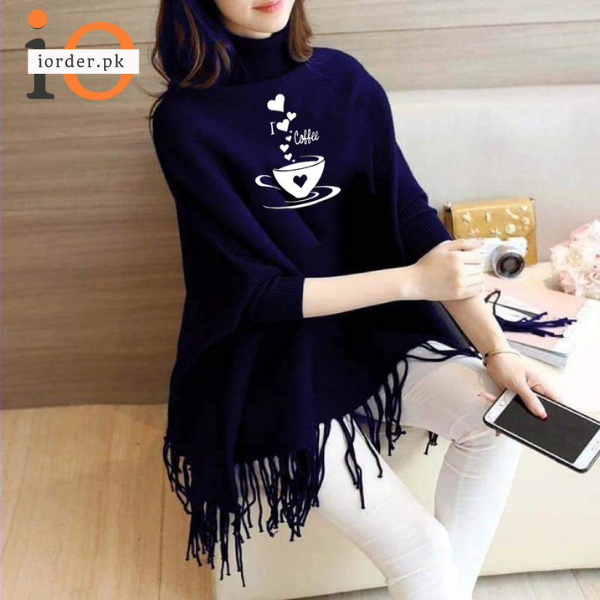 Black I Love Coffee Printed Poncho