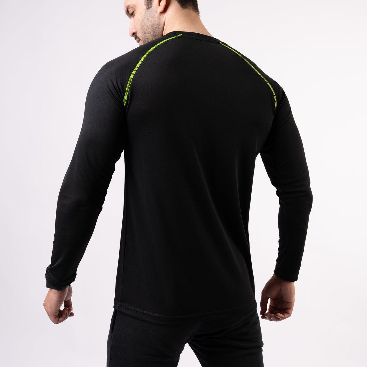 Black Fine Mesh Full Sleeves Tee with Neon 5 Thread