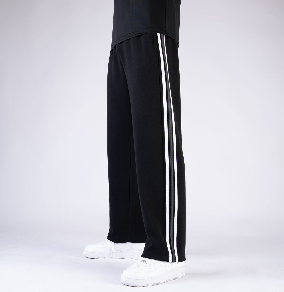 Black Wide Leg Trouser with Gray Contrast 3 Stripes