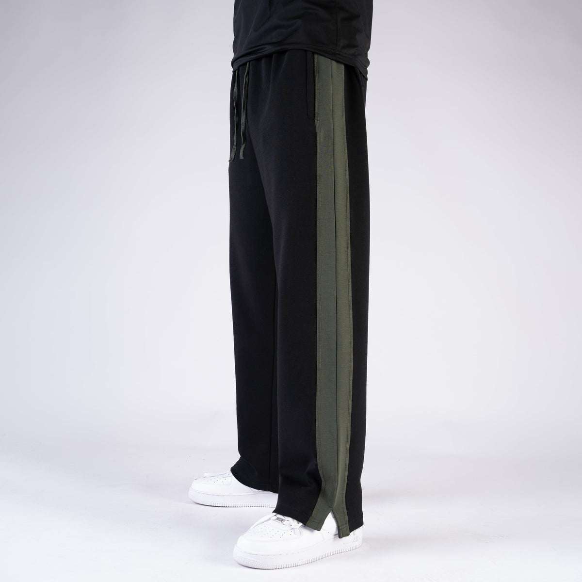 Black Lycra Slit Trouser with Olive Panels