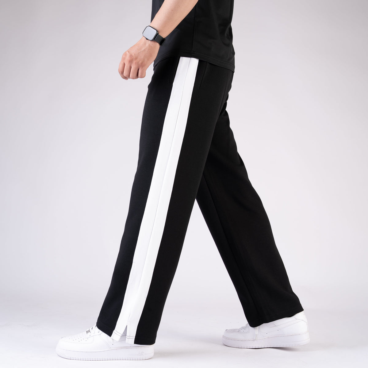 Black Lycra Slit Trouser with White Panels