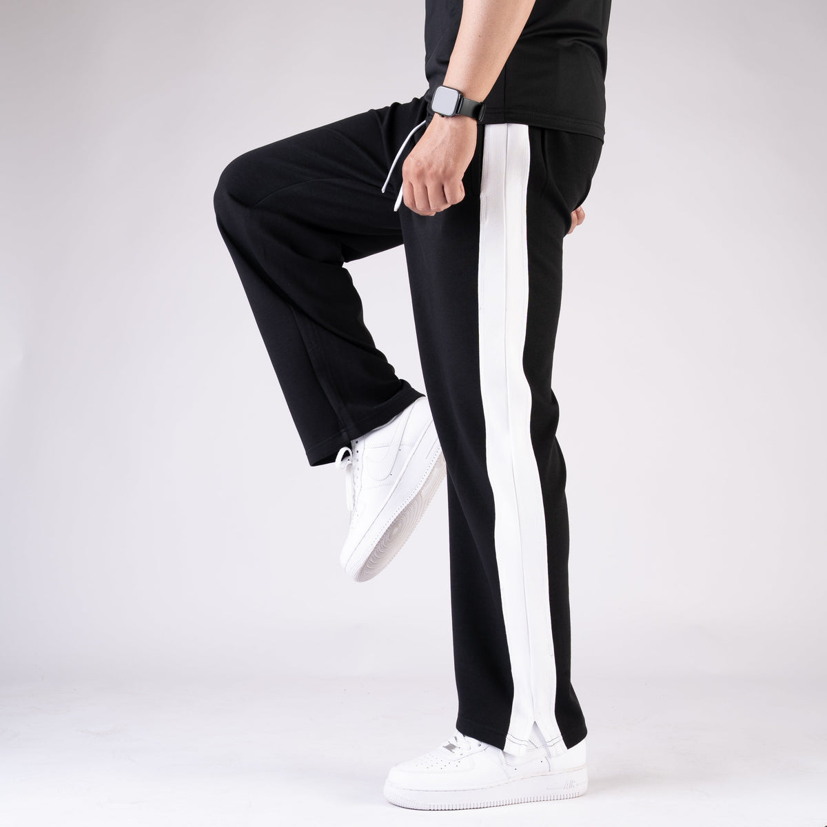 Black Lycra Slit Trouser with White Panels