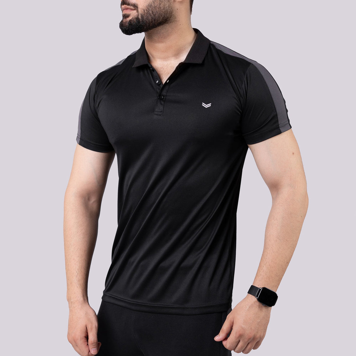 Black Polo Shirt with Gray Panels